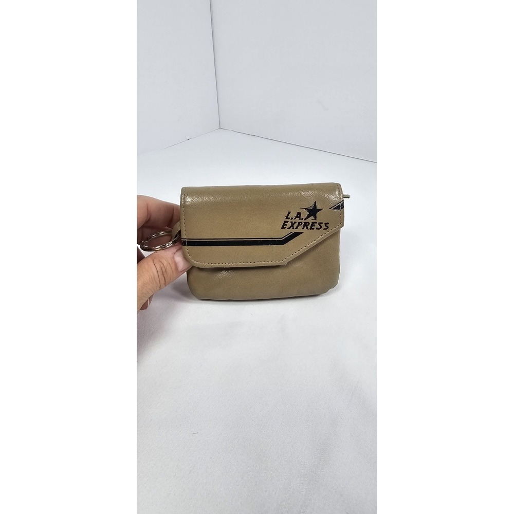 Vintage L.A. Express Keychain Coin Purse Wallet Tan Snap Zip Pouch Retro